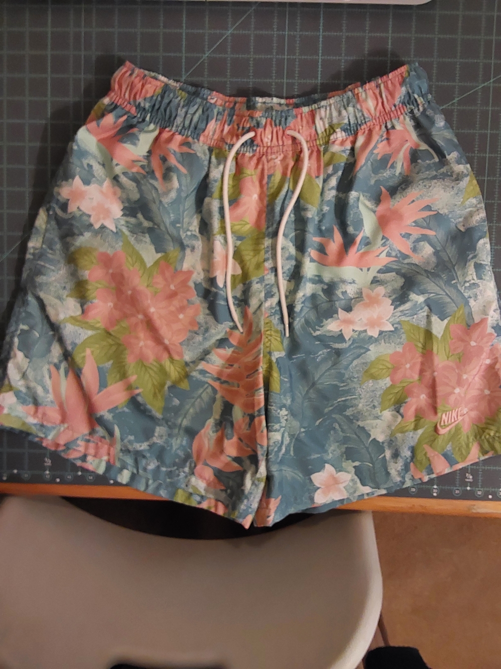 Nike Blue Floral Shorts with Pink & Green Accents
